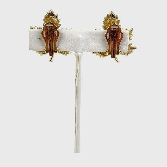 Sarah Coventry Natures Choice Clip Earrings Goldtone Leaf Silvertone Edge Layer - Picture 4 of 9